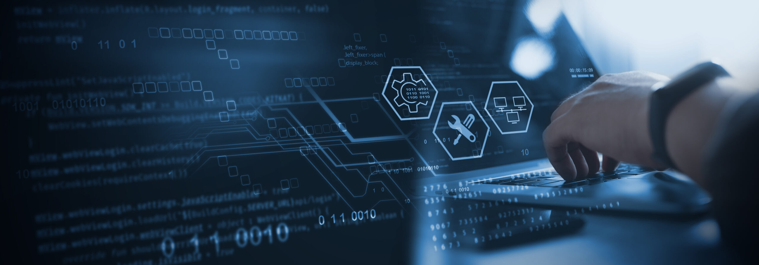 IT support, customer service concept. Computer engineer, technician coding on laptop computer connection with big data storage as backgrounds, digital technology, database, data management SAPHIR Cimetières